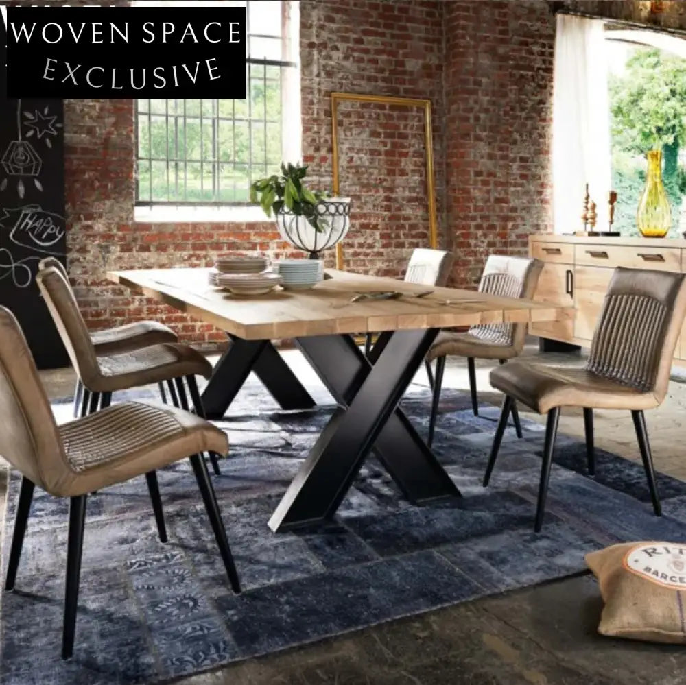 American Style Solid Pine Wood Dining Table with Sturdy Metal Legs