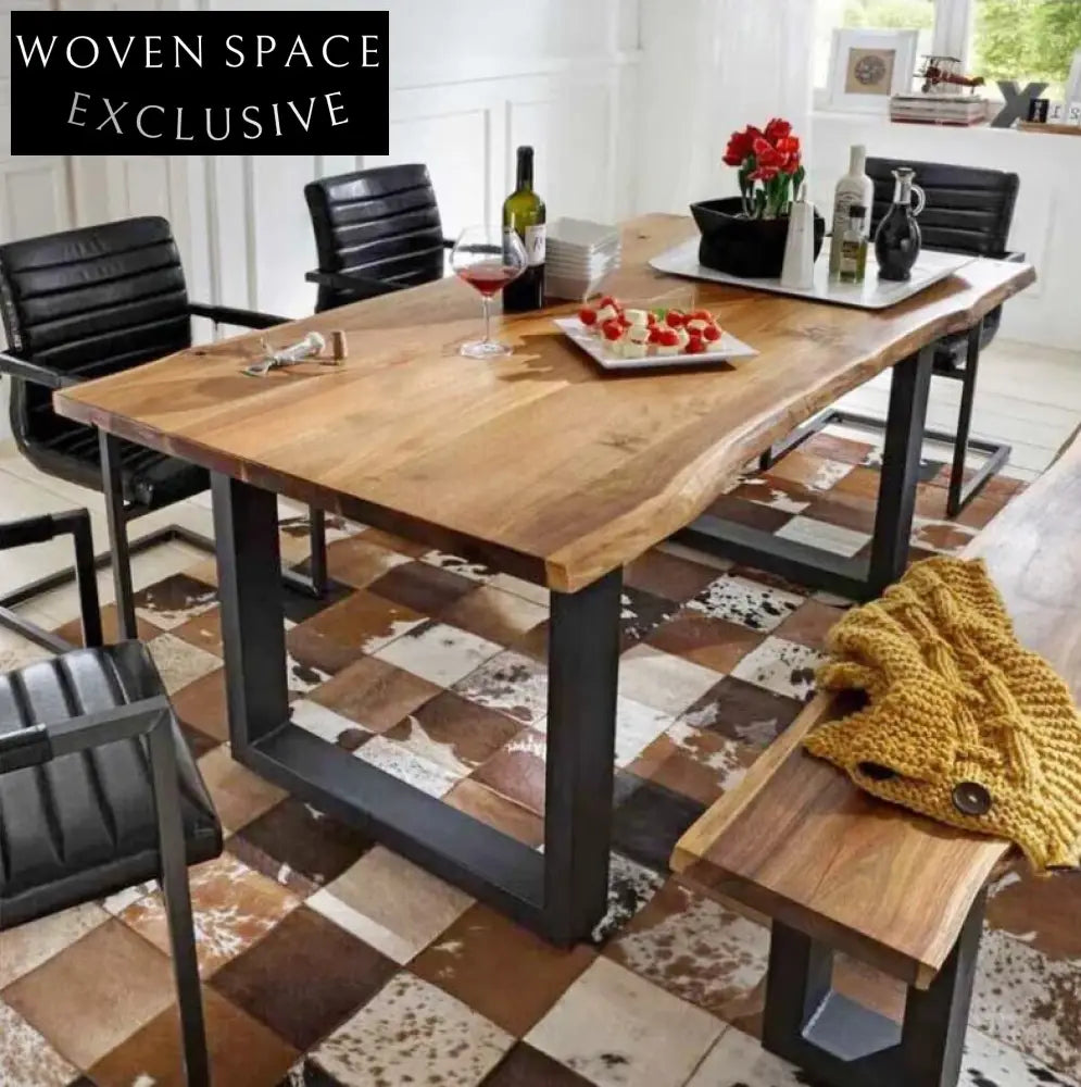 American Style Solid Pine Wood Dining Table with Sturdy Metal Legs