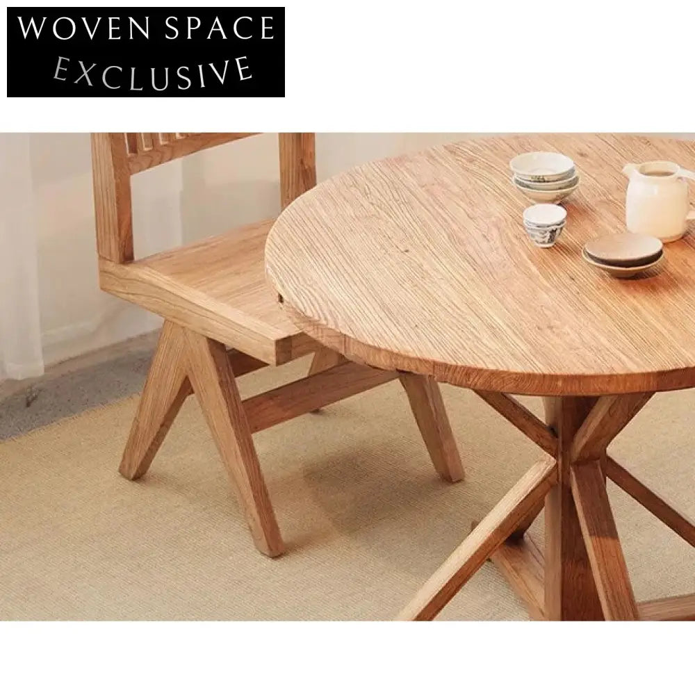 Antique Aged Solid Wood Contemporary Round Pedestal Dining Table