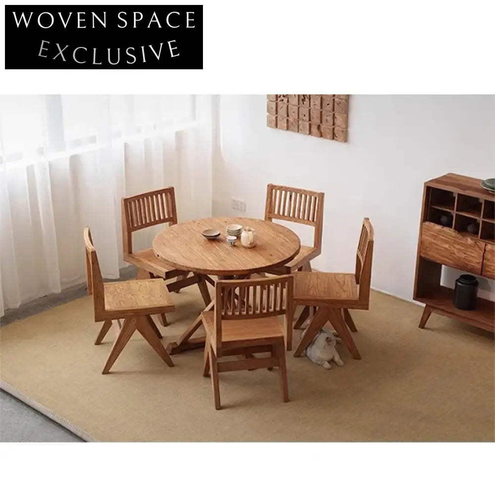 Antique Aged Solid Wood Contemporary Round Pedestal Dining Table