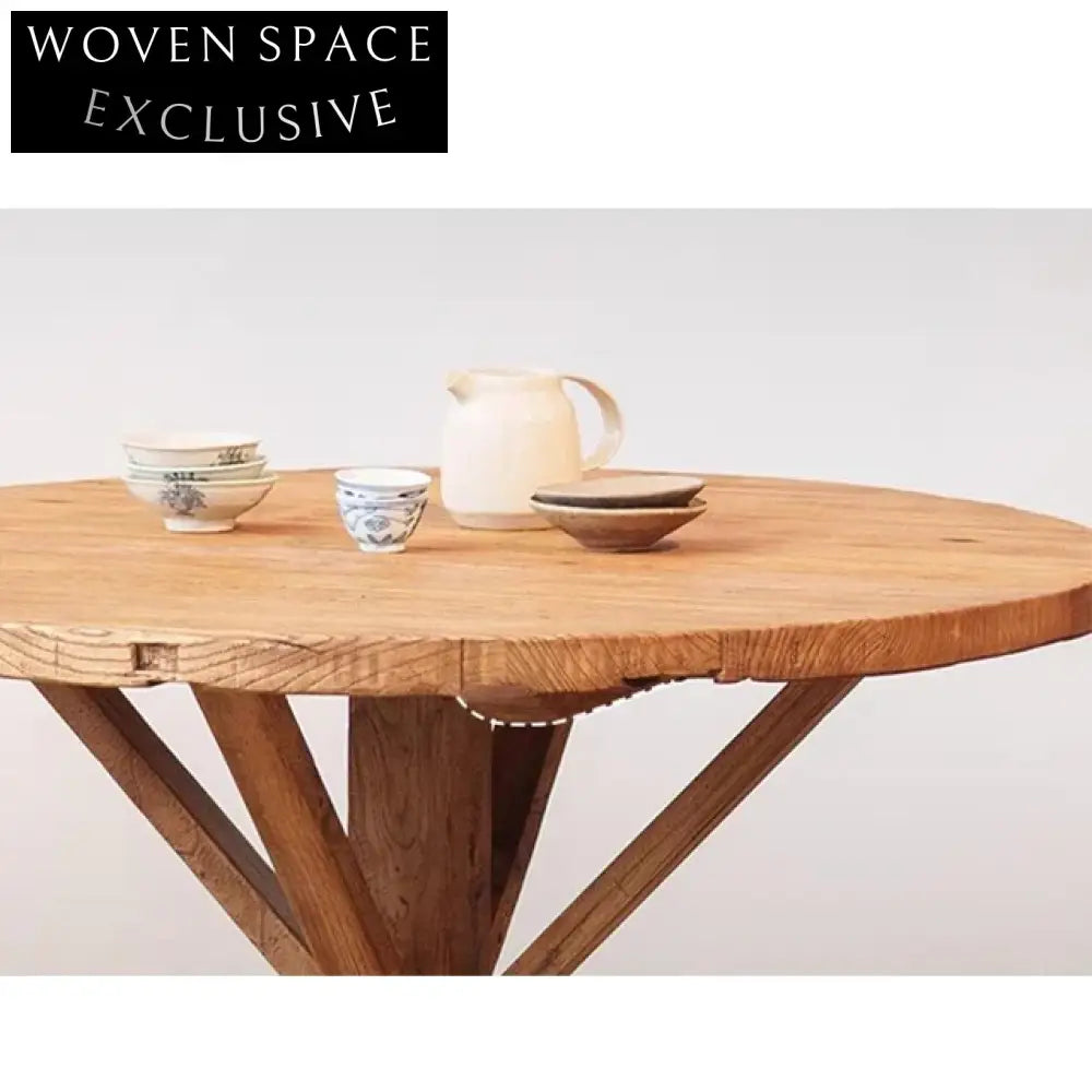 Antique Aged Solid Wood Contemporary Round Pedestal Dining Table