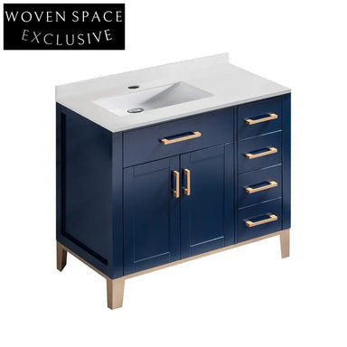 Antique Blue Solid Wood Single Sink Bathroom Vanity with Carrara White Top