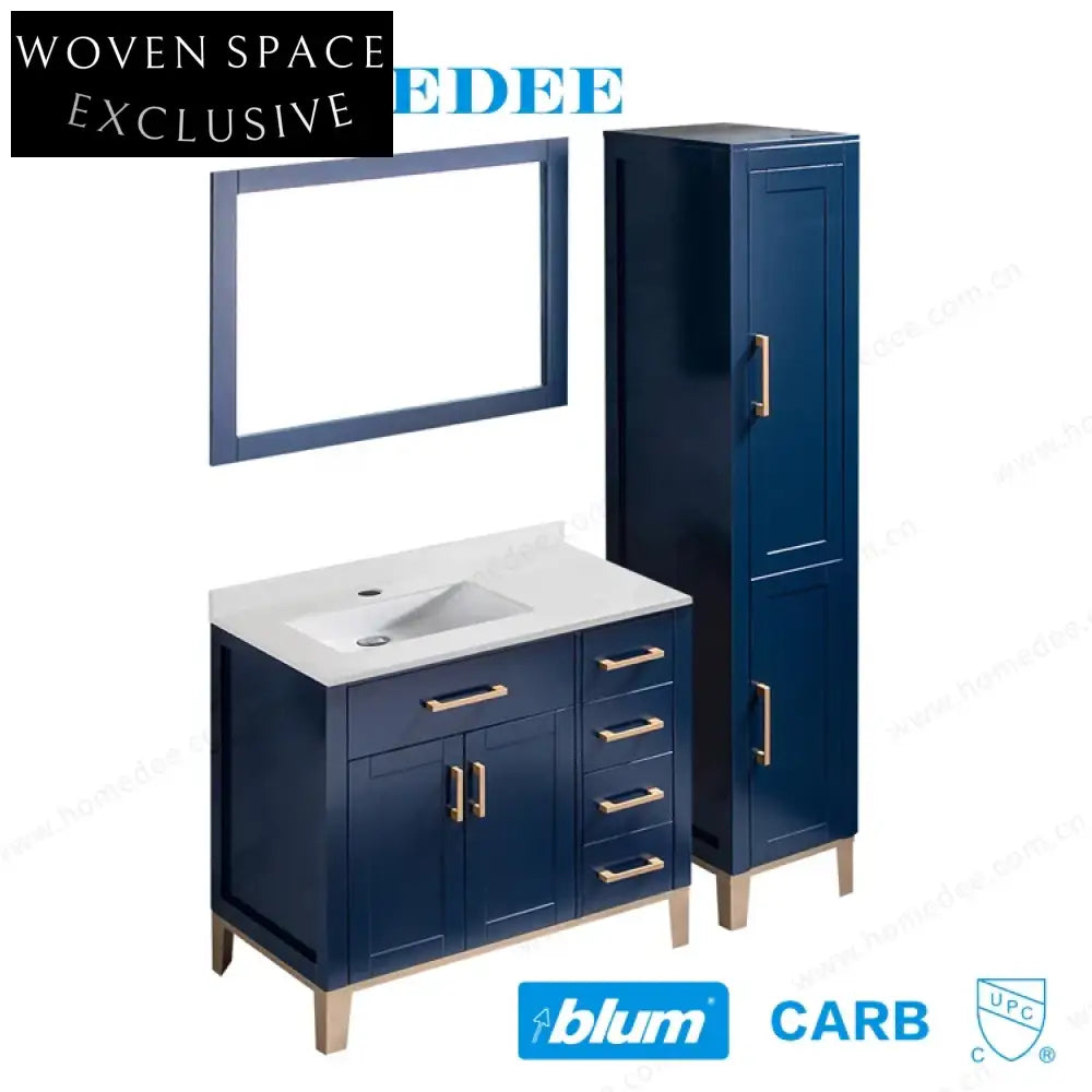 Antique Blue Solid Wood Single Sink Bathroom Vanity with Carrara White Top