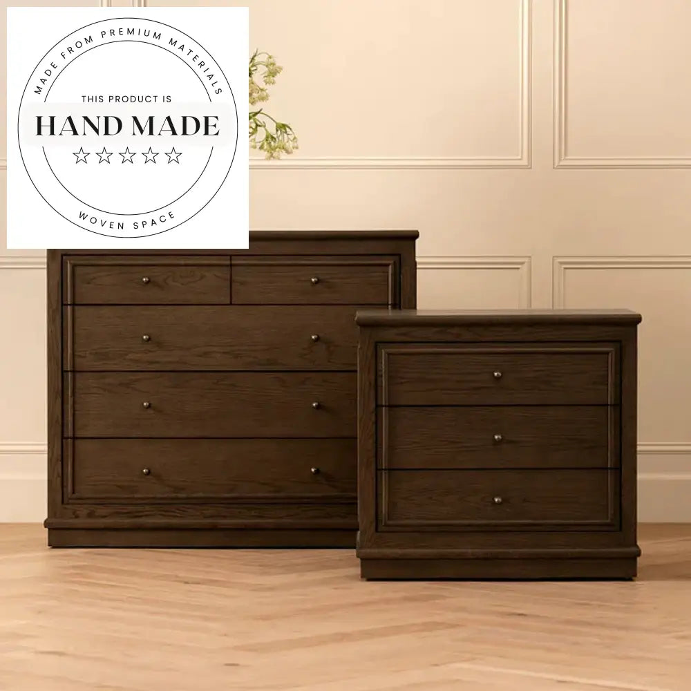 Antique Brown 3-Drawer Solid Wood Storage Bedside Table