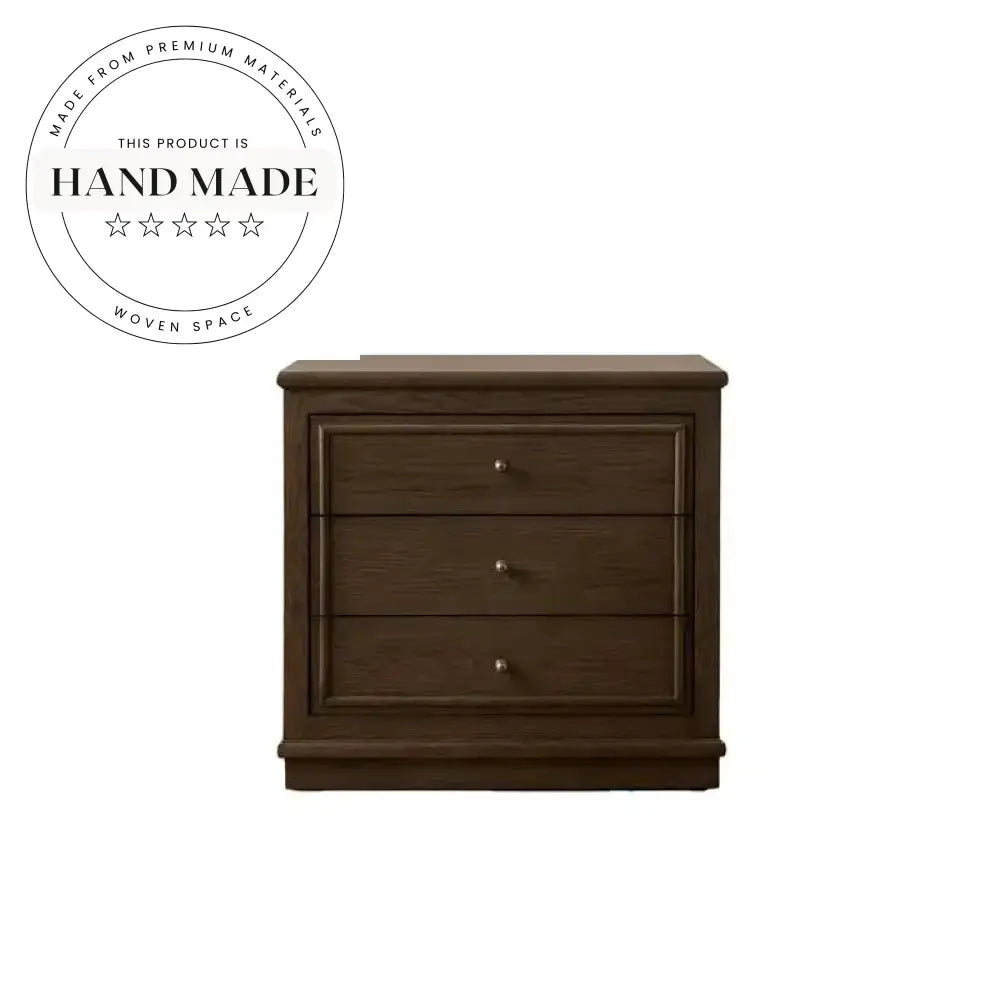 Antique Brown 3-Drawer Solid Wood Storage Bedside Table