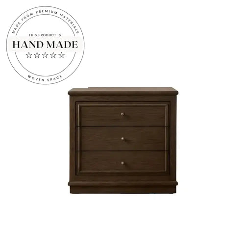 Antique Brown 3-Drawer Solid Wood Storage Bedside Table