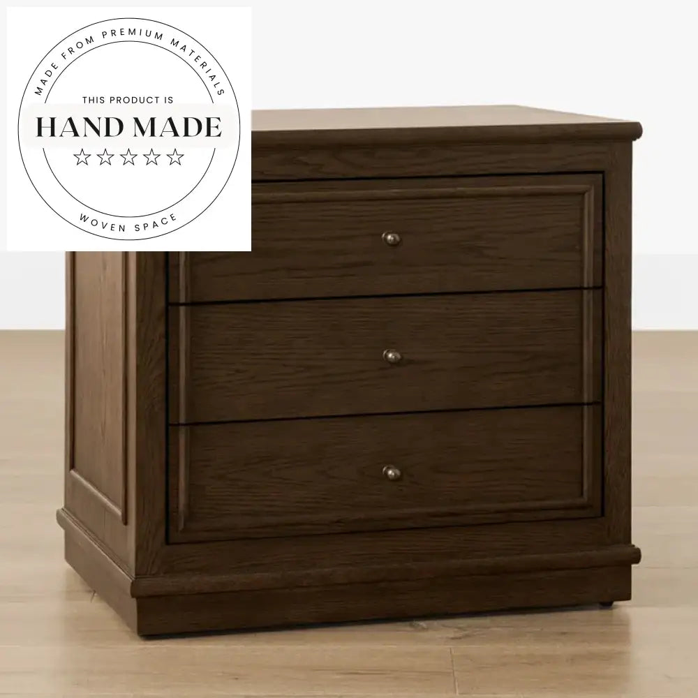 Antique Brown 3-Drawer Solid Wood Storage Bedside Table