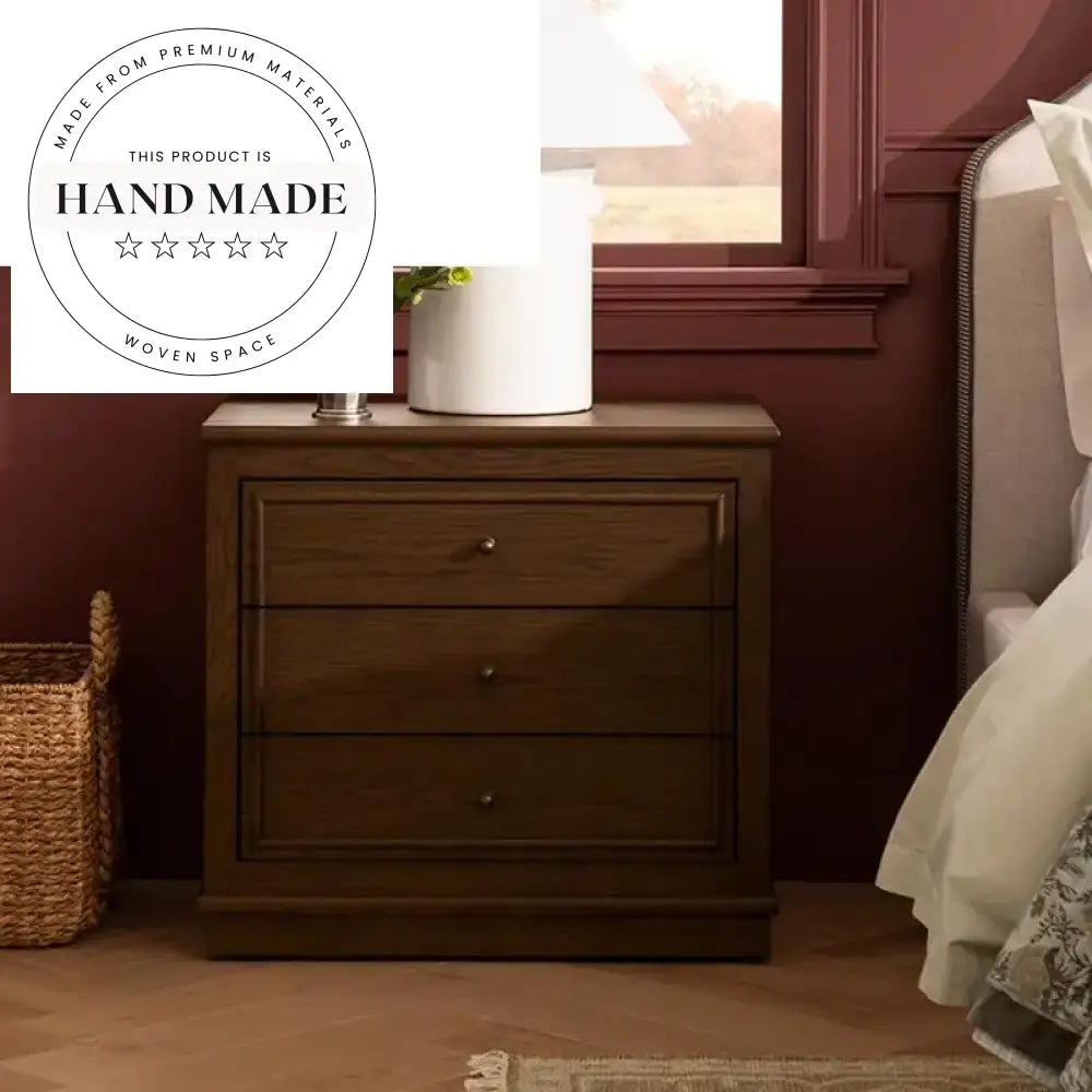 Antique Brown 3-Drawer Solid Wood Storage Bedside Table