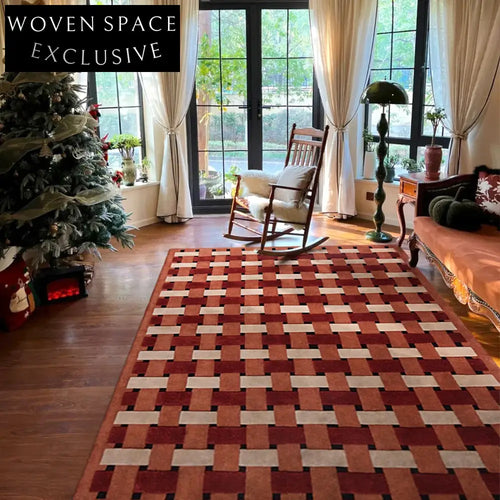 Antique French Maillard Color Wool Geometric Plaid Cozy Throw Blanket