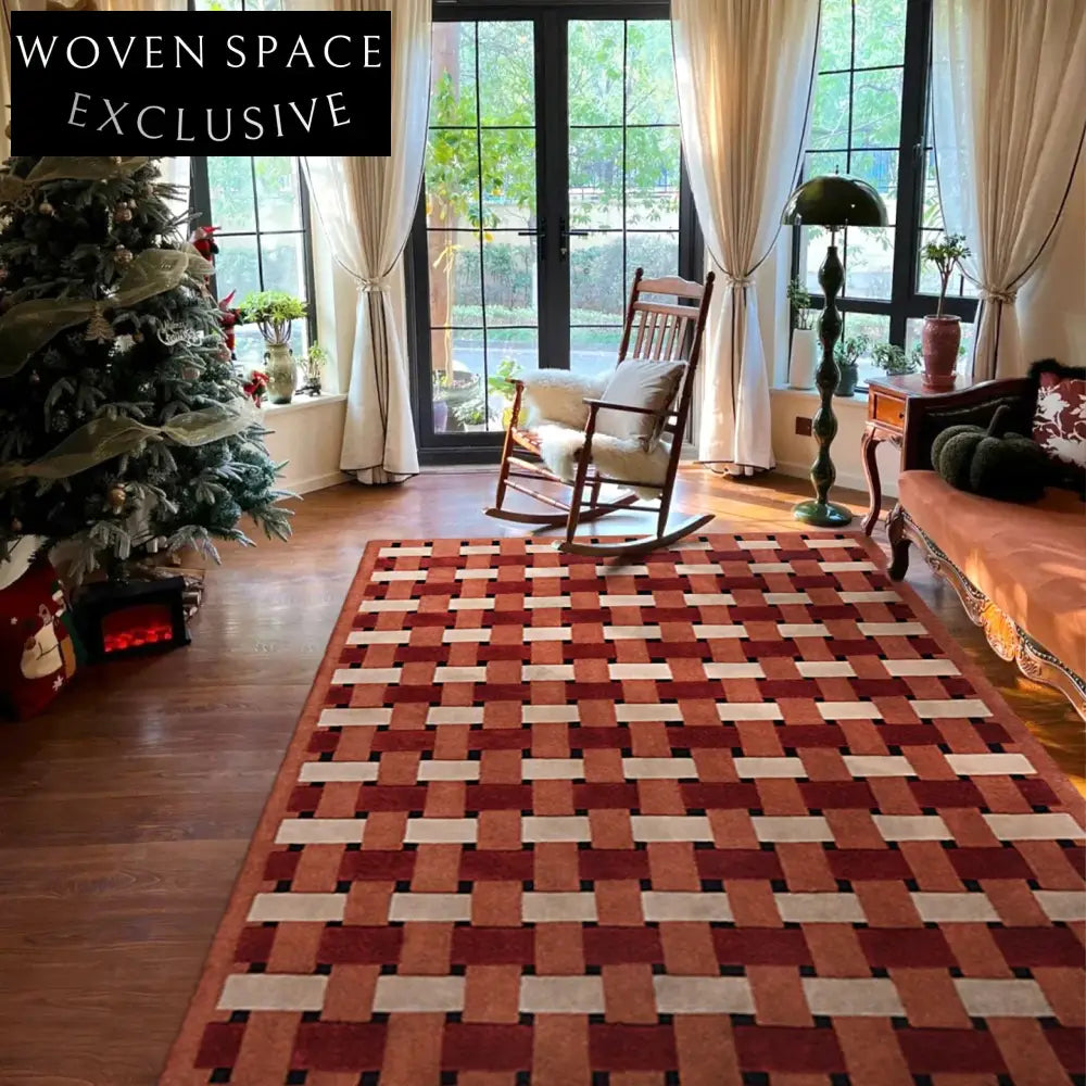 Antique French Maillard Color Wool Geometric Plaid Cozy Throw Blanket