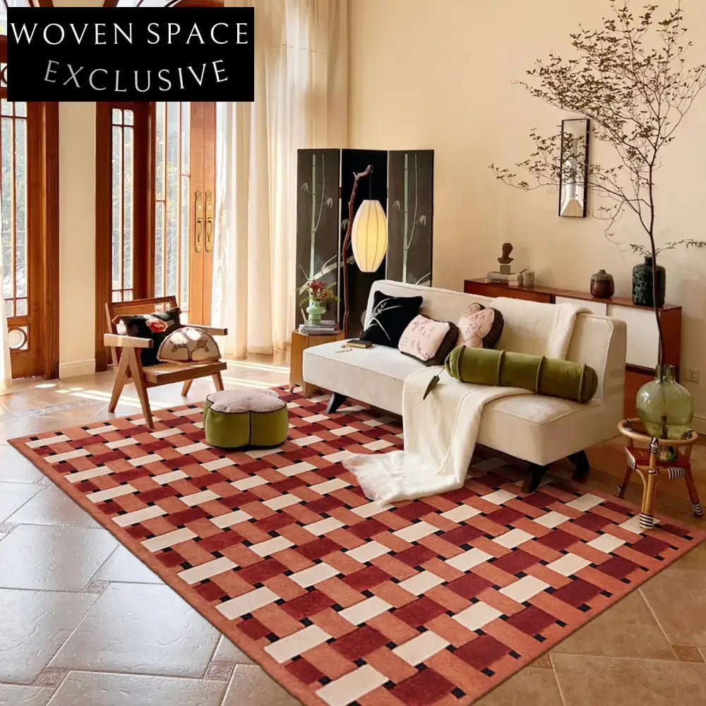 Antique French Maillard Color Wool Geometric Plaid Cozy Throw Blanket