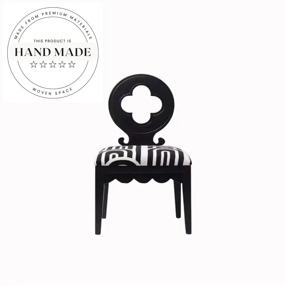 Antique French Modern Black Oak Wood Upholstered Back Dining Chair