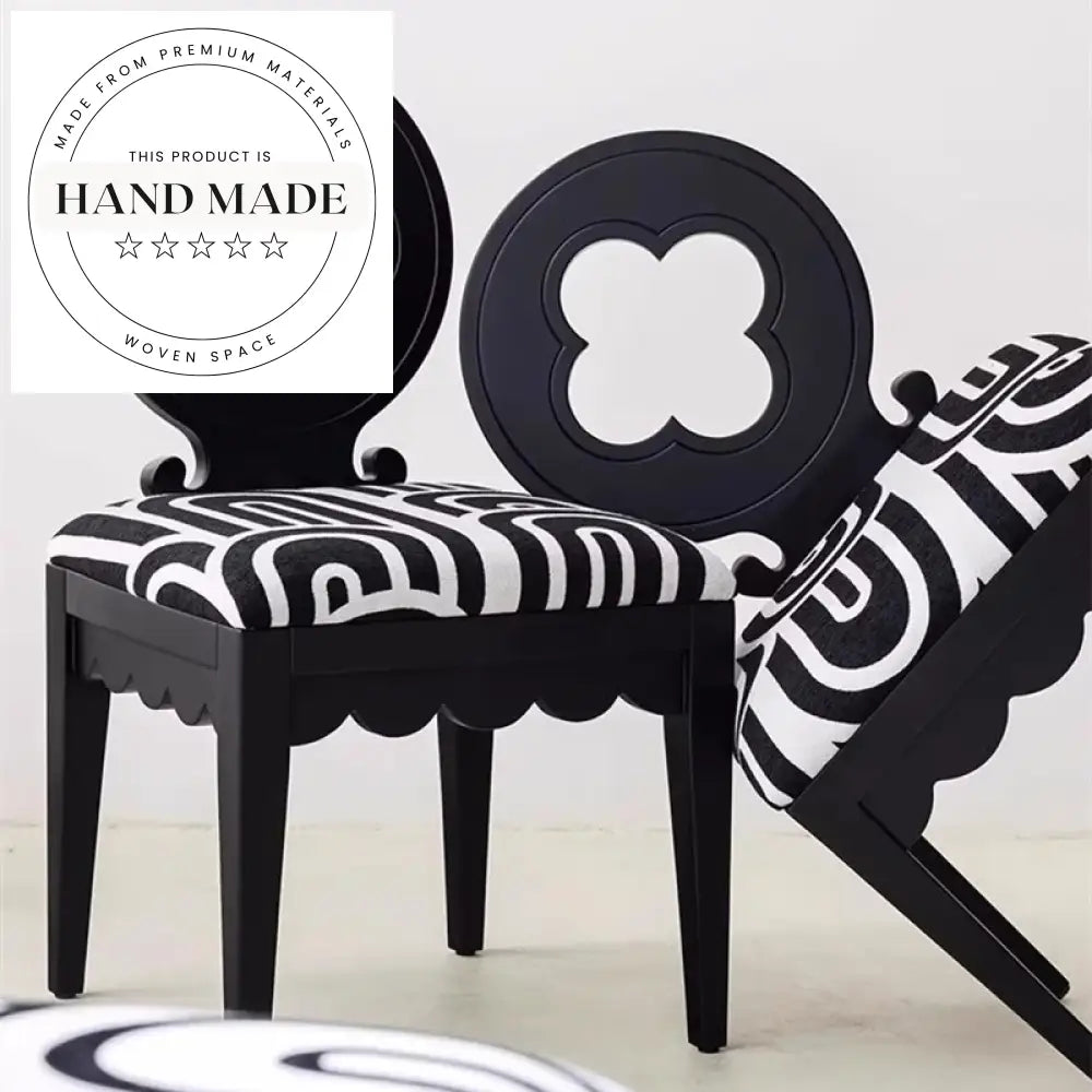 Antique French Modern Black Oak Wood Upholstered Back Dining Chair