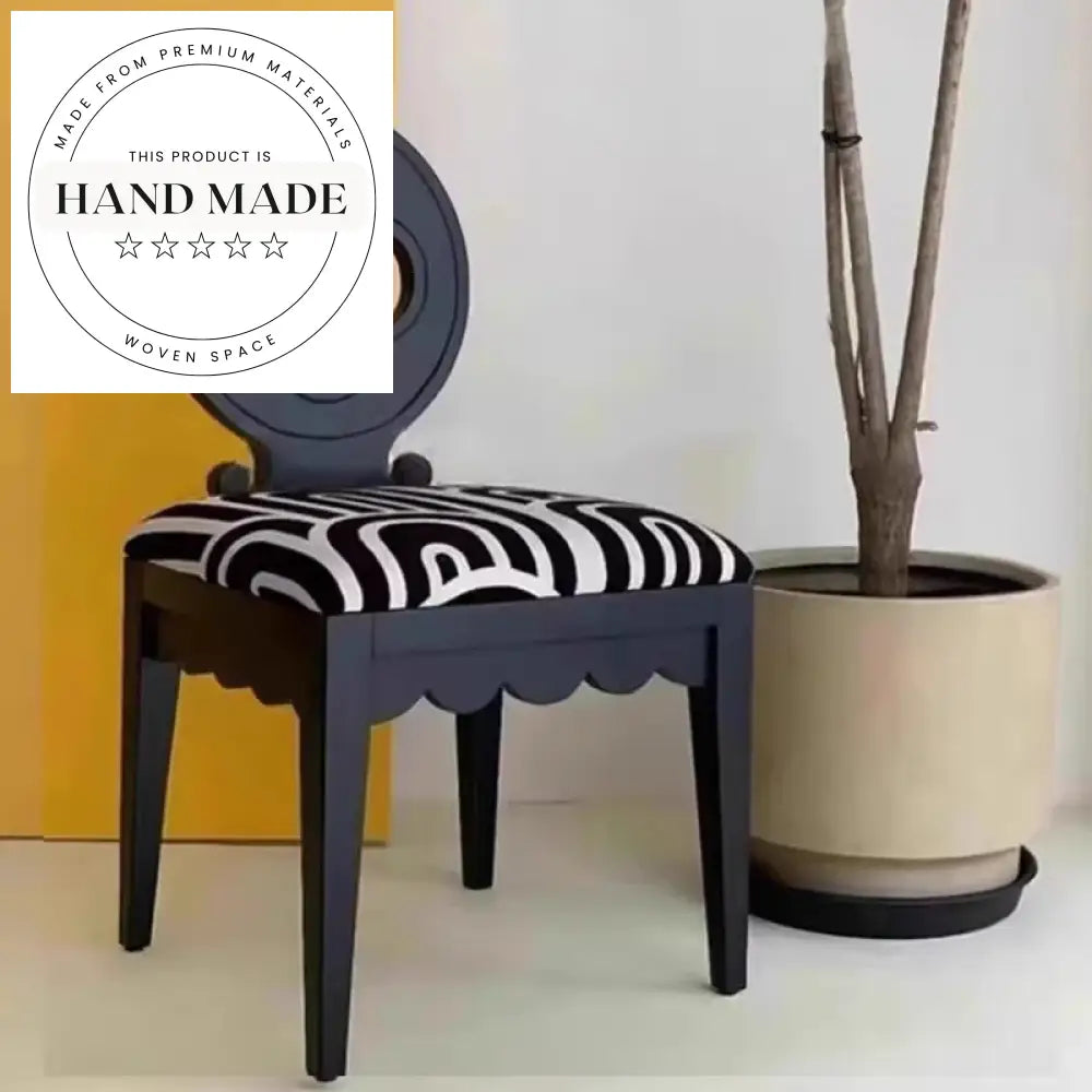 Antique French Modern Black Oak Wood Upholstered Back Dining Chair