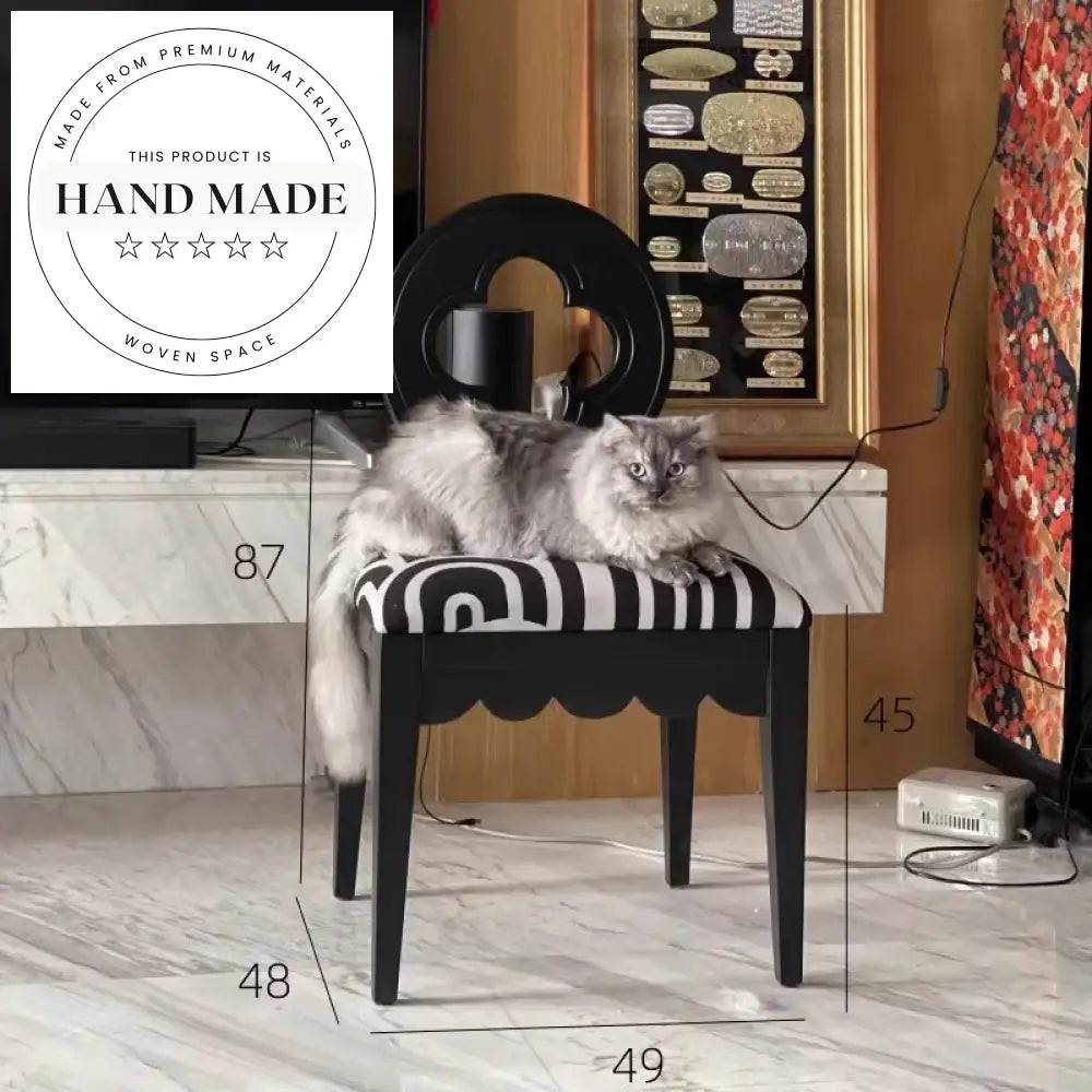 Antique French Modern Black Oak Wood Upholstered Back Dining Chair