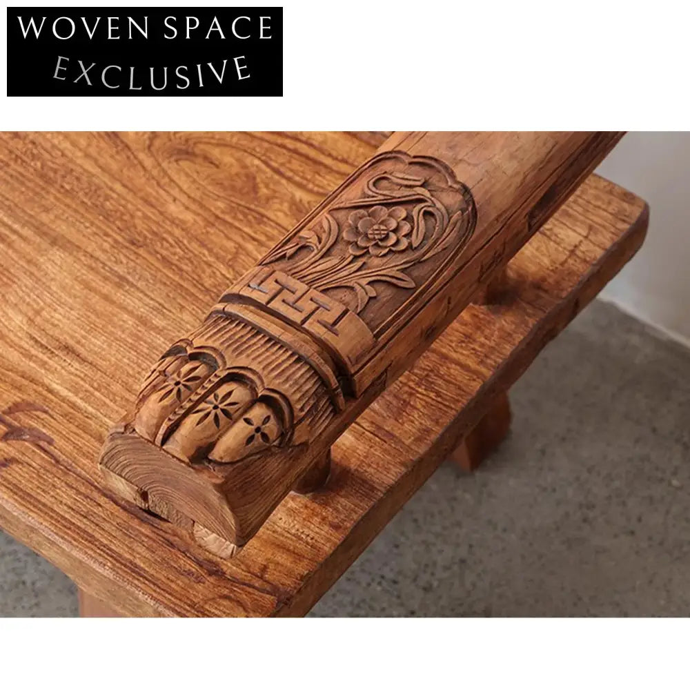Antique Hand Carved Wabi Sabi Solid Wood Living Room Bench
