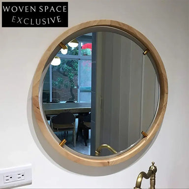 Antique Round Wall Mirror Walnut Wood Frame Home Decor