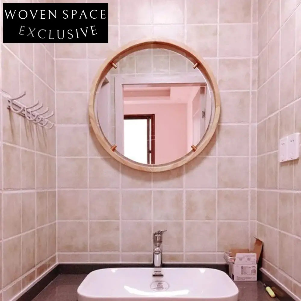 Antique Round Wall Mirror Walnut Wood Frame Home Decor