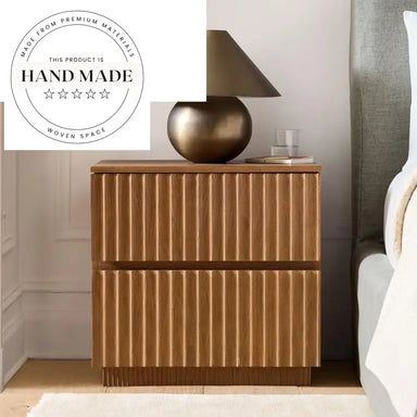 Antique Stained Wood 2-Drawer Contemporary Storage Bedside Table