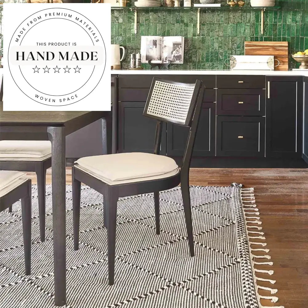 Antique Style Midcentury Modern Rattan Back Solid Wood Dining Chair