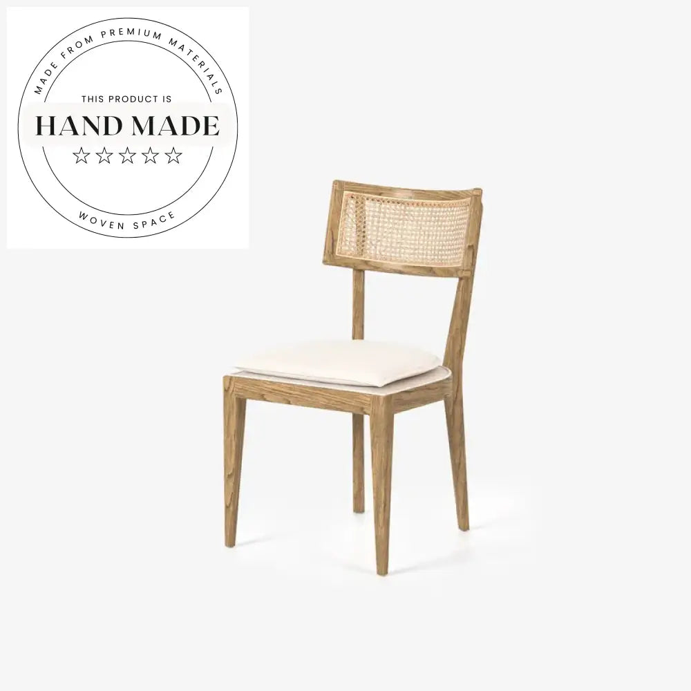 Antique Style Midcentury Modern Rattan Back Solid Wood Dining Chair