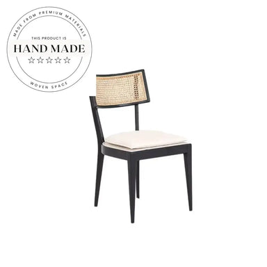 Antique Style Midcentury Modern Rattan Back Solid Wood Dining Chair