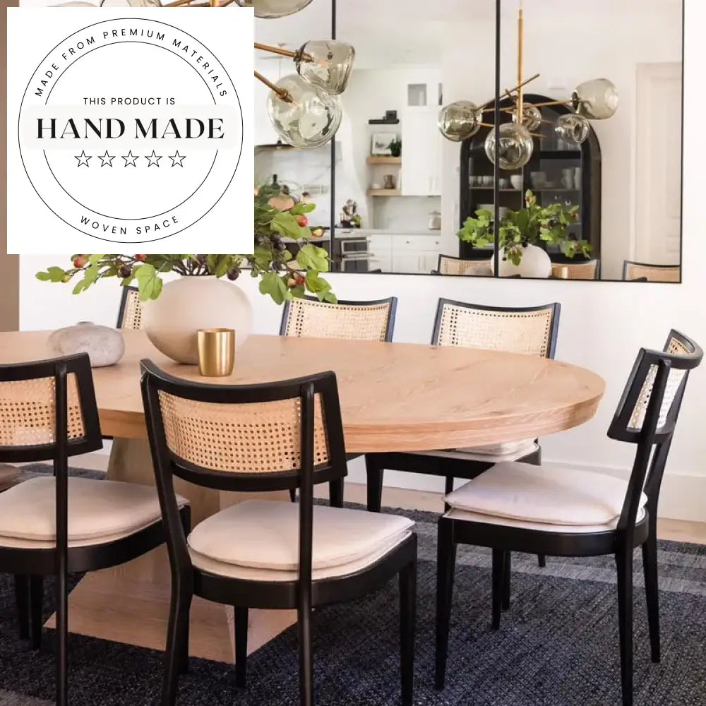 Antique Style Midcentury Modern Rattan Back Solid Wood Dining Chair