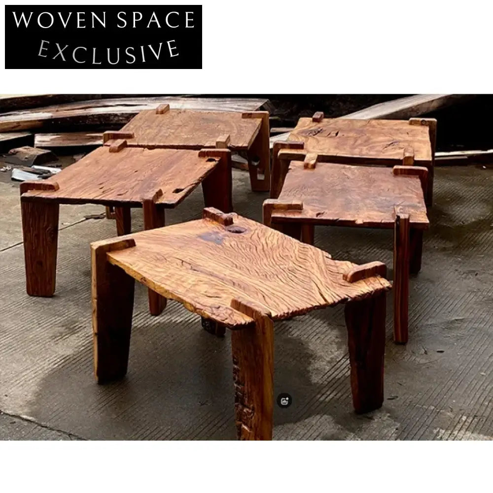 Antique Weathered Elm Wood Wabi Sabi Minimalist Rustic Coffee Table