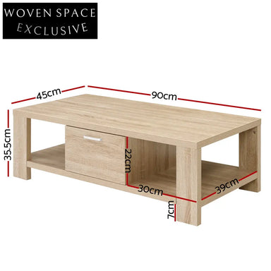 Artiss Coffee Table 1 Drawer Oak Maxi Coffee Tables