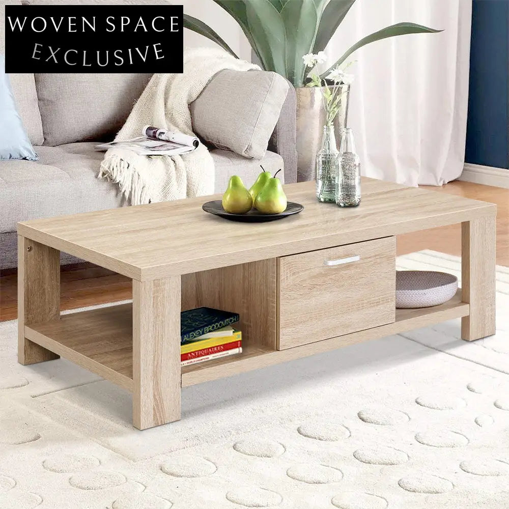 Artiss Coffee Table 1 Drawer Oak Maxi Coffee Tables