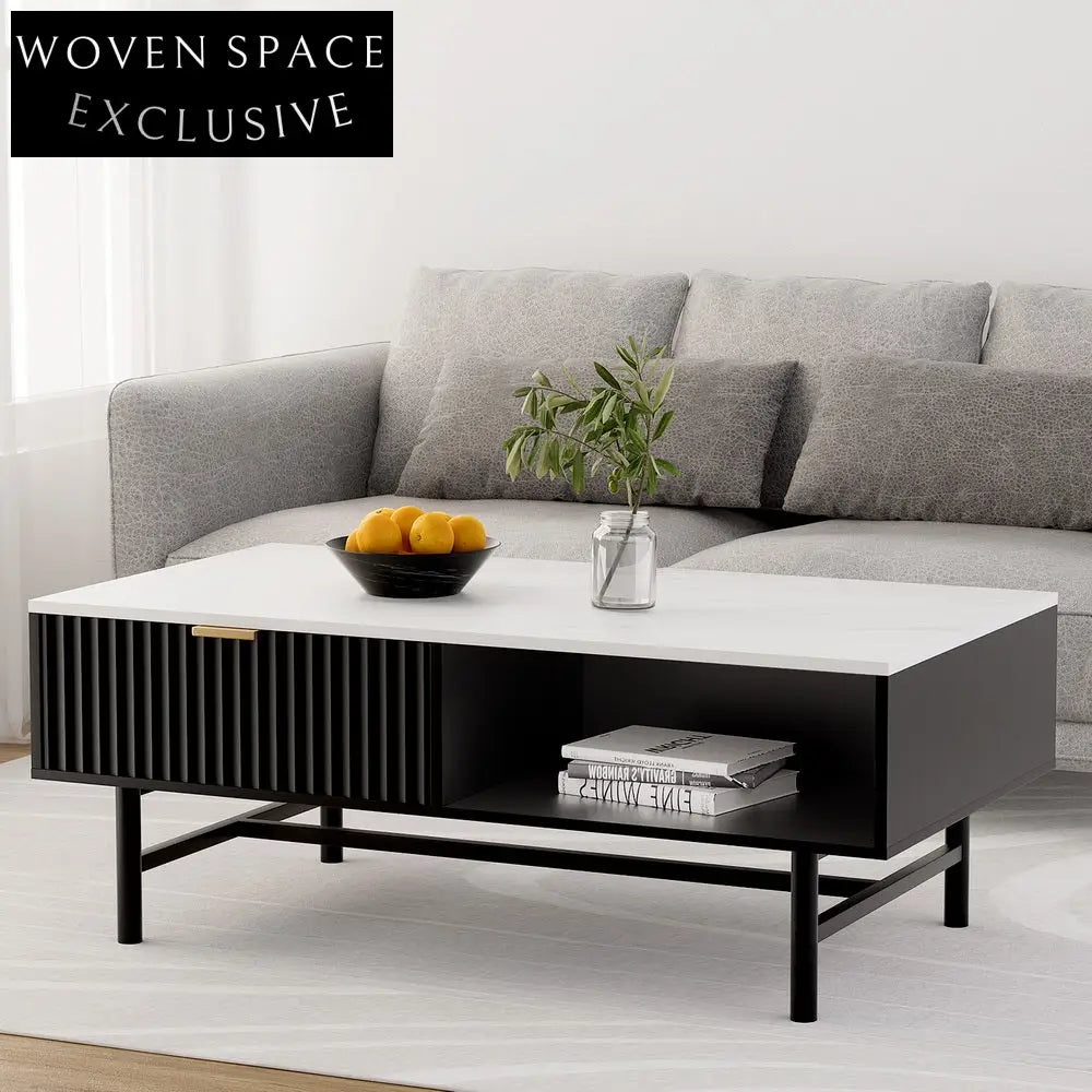 Artiss Coffee Table Drawer Storage Shelf Black Coffee Tables