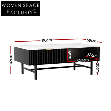 Artiss Coffee Table Drawer Storage Shelf Black Coffee Tables