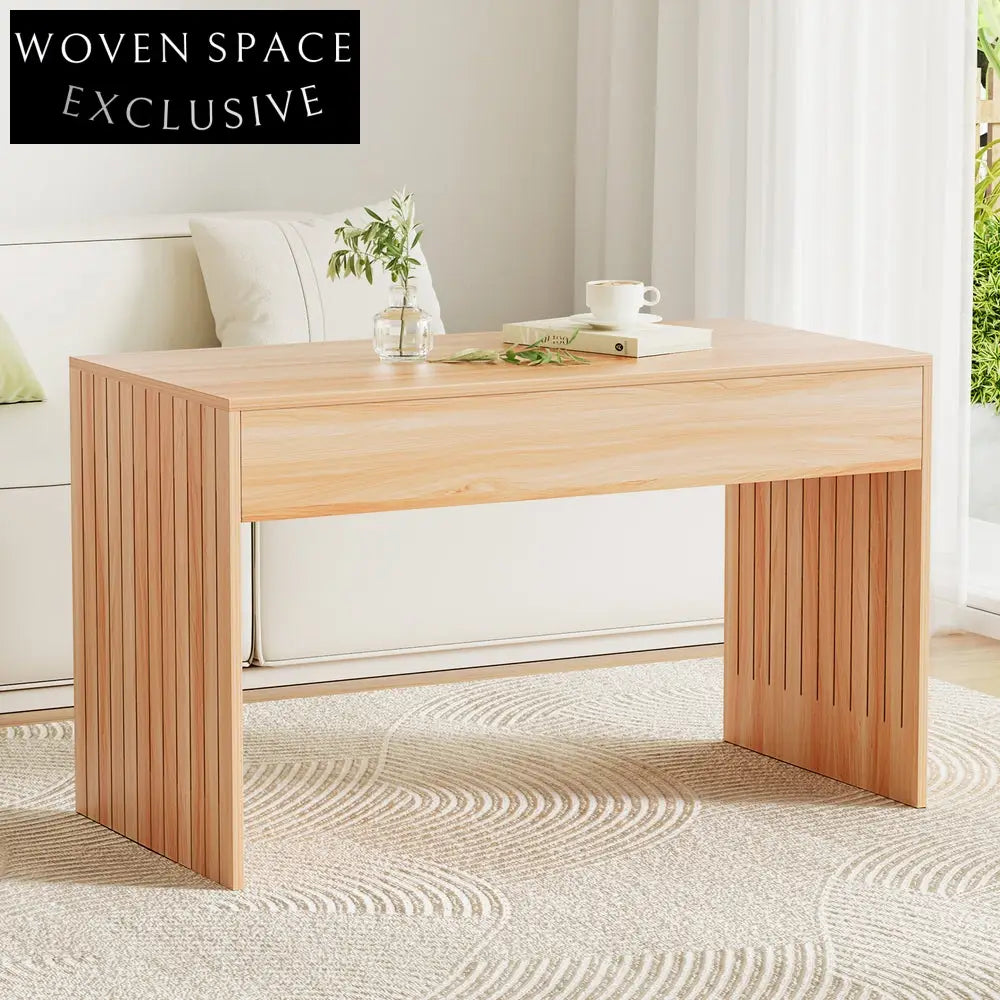 Artiss Coffee Table Rectangle Fluted Side 100CM Coffee Tables