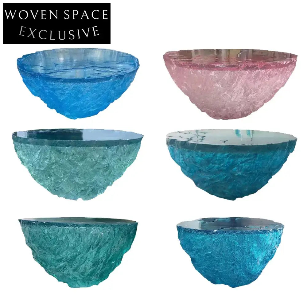 Artistic Clear Resin Ice Looked Modern Living Room Round Coffee Table