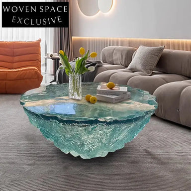Artistic Clear Resin Ice Looked Modern Living Room Round Coffee Table