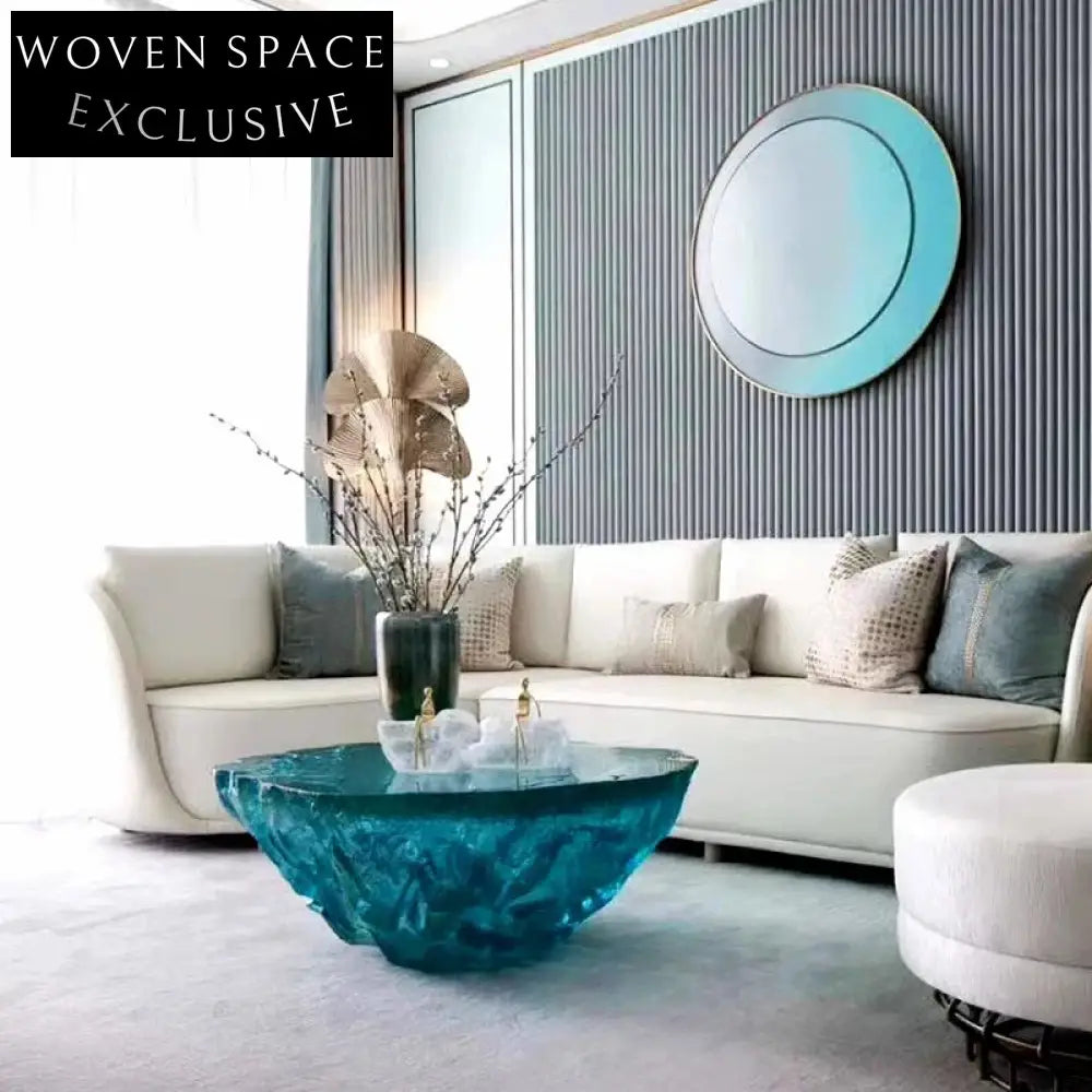 Artistic Clear Resin Ice Looked Modern Living Room Round Coffee Table