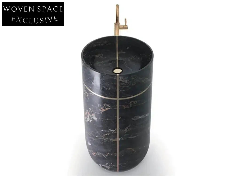 Artistic Design Natural Black Marble Standing Basin Sink for Bathroom Hotel Used Black / Stone