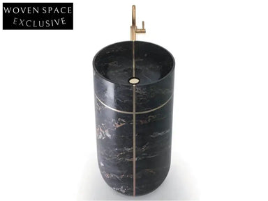 Artistic Design Natural Black Marble Standing Basin Sink for Bathroom Hotel Used Black / Stone
