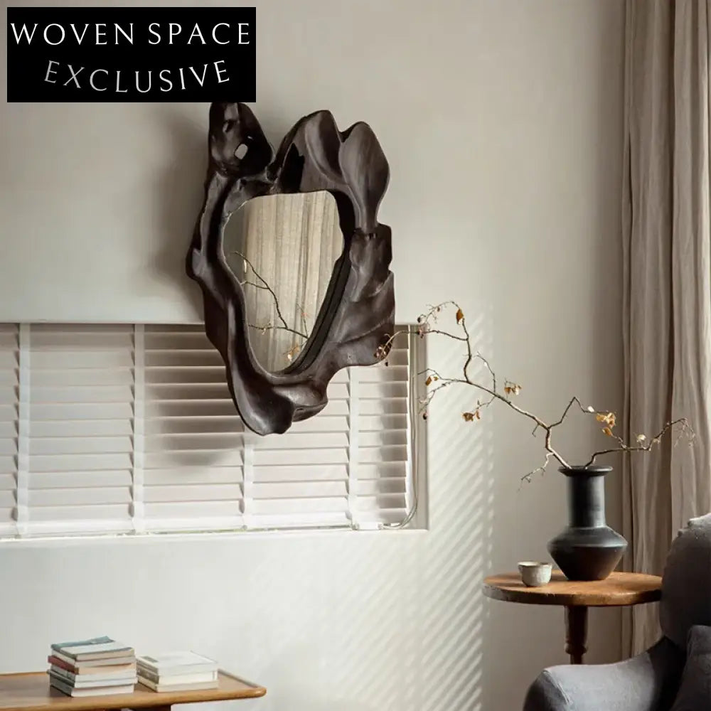 Artistic Teak Wood Framed Irregular Star Wall Mounted Decorative Home Mirror
