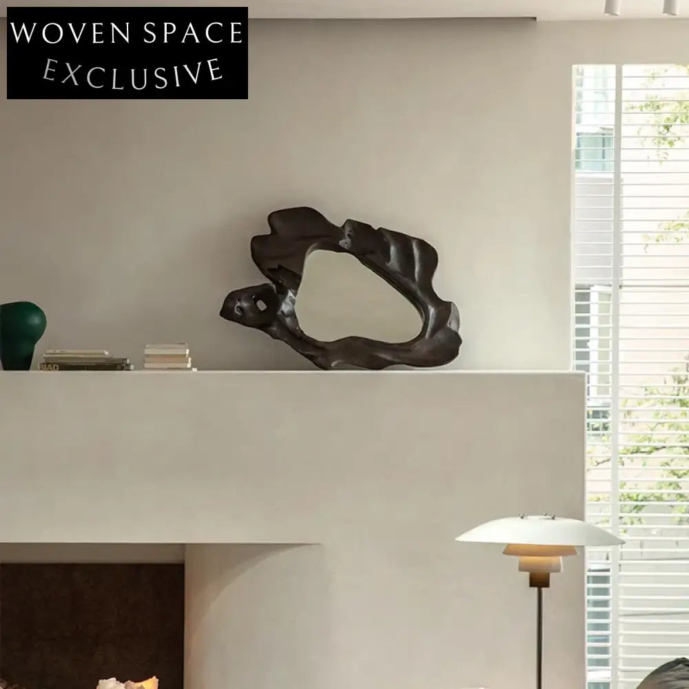 Artistic Teak Wood Framed Irregular Star Wall Mounted Decorative Home Mirror