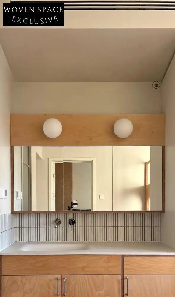 Atticus Oak Bathroom Cabinet with Robot Cleaner Space