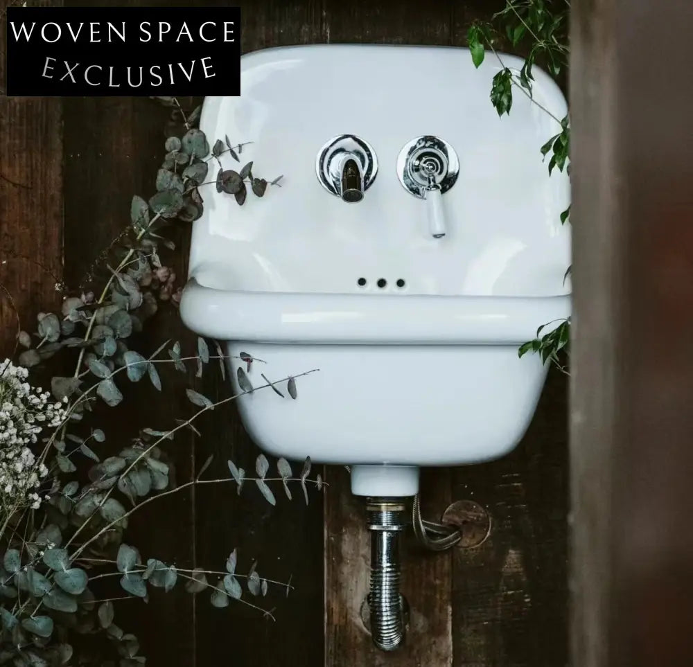 Augusta Debolai Round Wall-Mounted Wash Basin Silver faucet set with ceramic handles