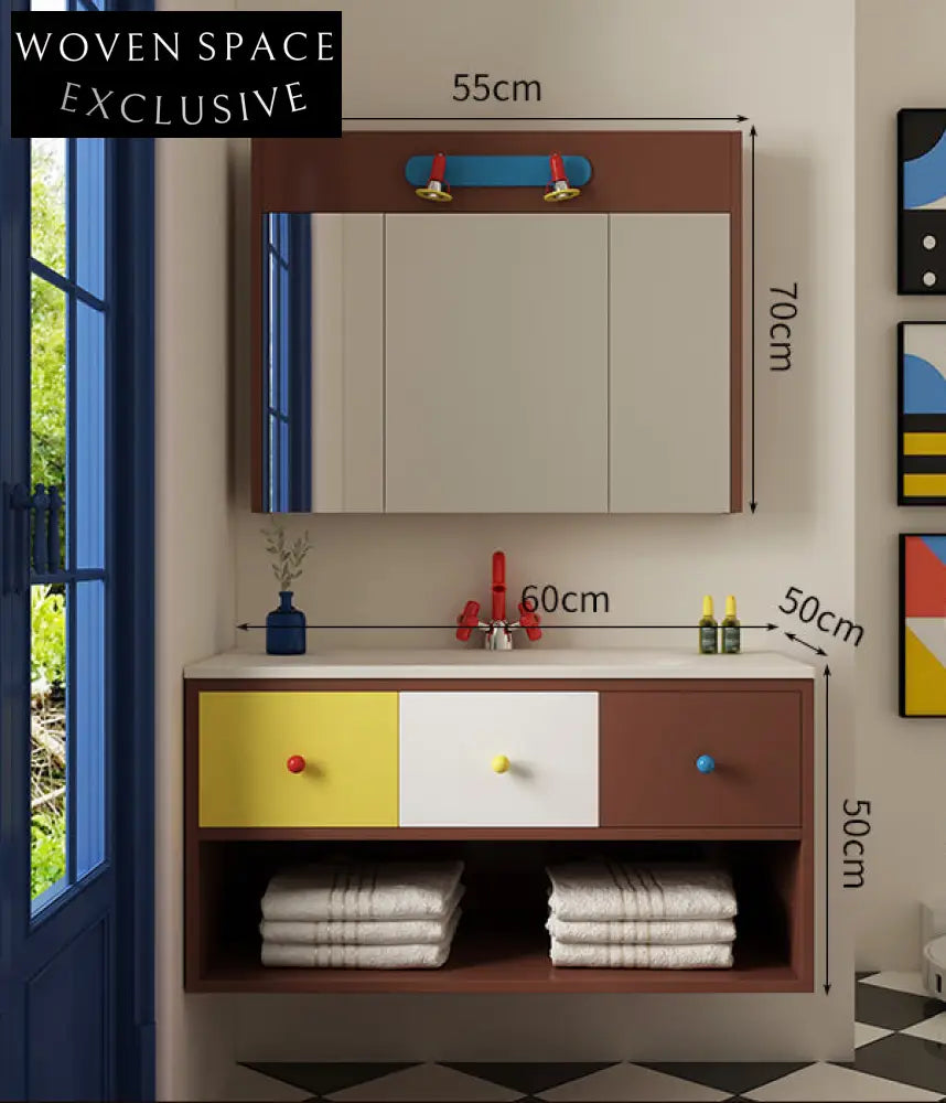 Aurelia Bathroom Cabinet with Ceramic Integrated Basin 60CM ordinary mirror cabinet [ceramic integrated basin] oak