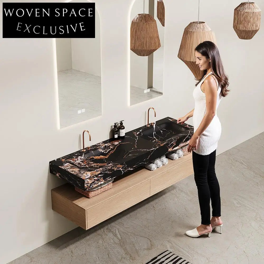 Avi Black Gold Marble Double Basin