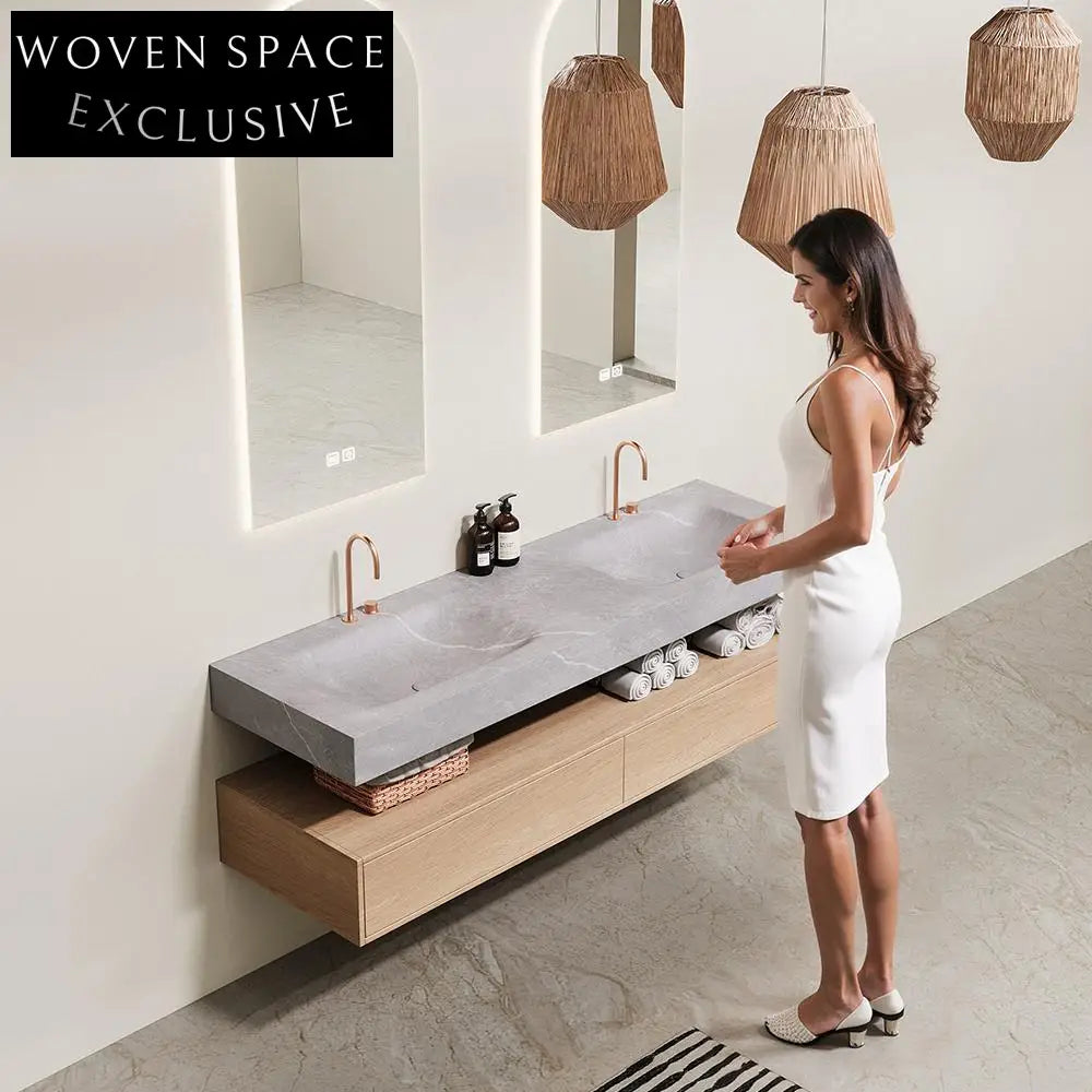 Azriel Kala Limestone Wall-Mounted Double Basin