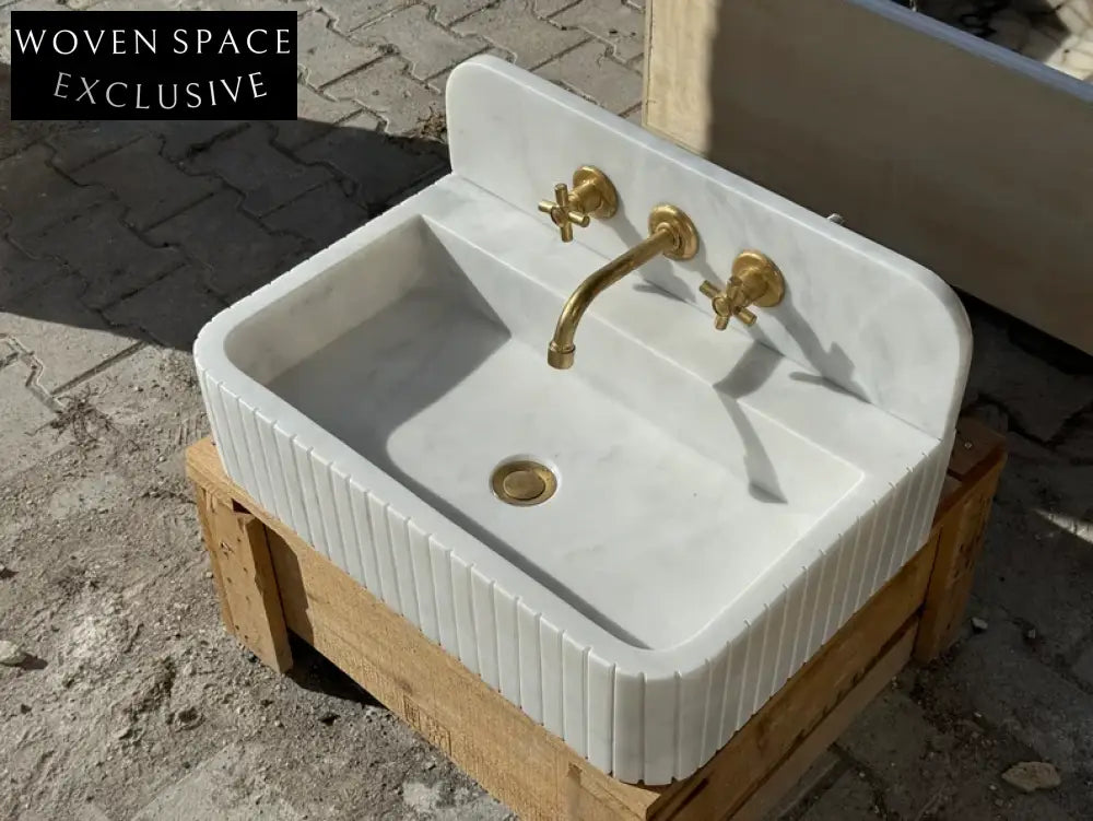 Barber Carrara Ribbed Marble Sink