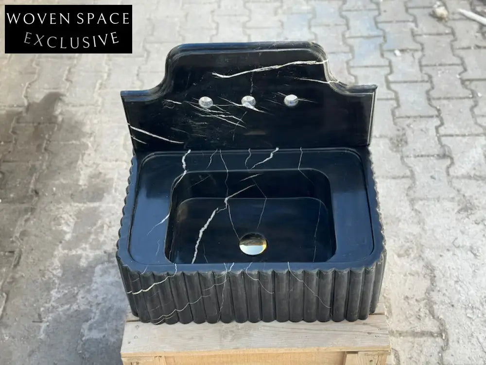 Barthélemy Nero Ribbed Marble Sink - Wall Mounted
