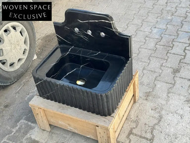 Barthélemy Nero Ribbed Marble Sink - Wall Mounted