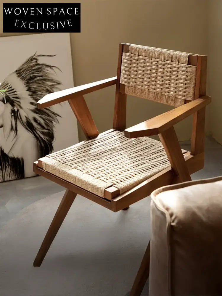 Bastien Retro Teak Solid Wood Dining Chair Paper Woven Chair / In Stock