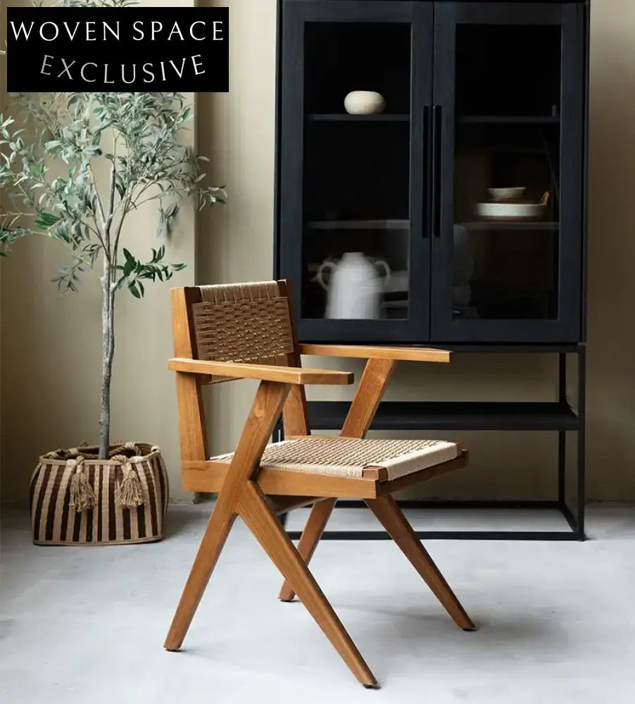 Bastien Retro Teak Solid Wood Dining Chair Paper Woven Chair / In Stock